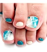 Short Square Press on Toenails Summer Fake Toe Nails with Designs Rhinestone Gel Glue on Toenails...