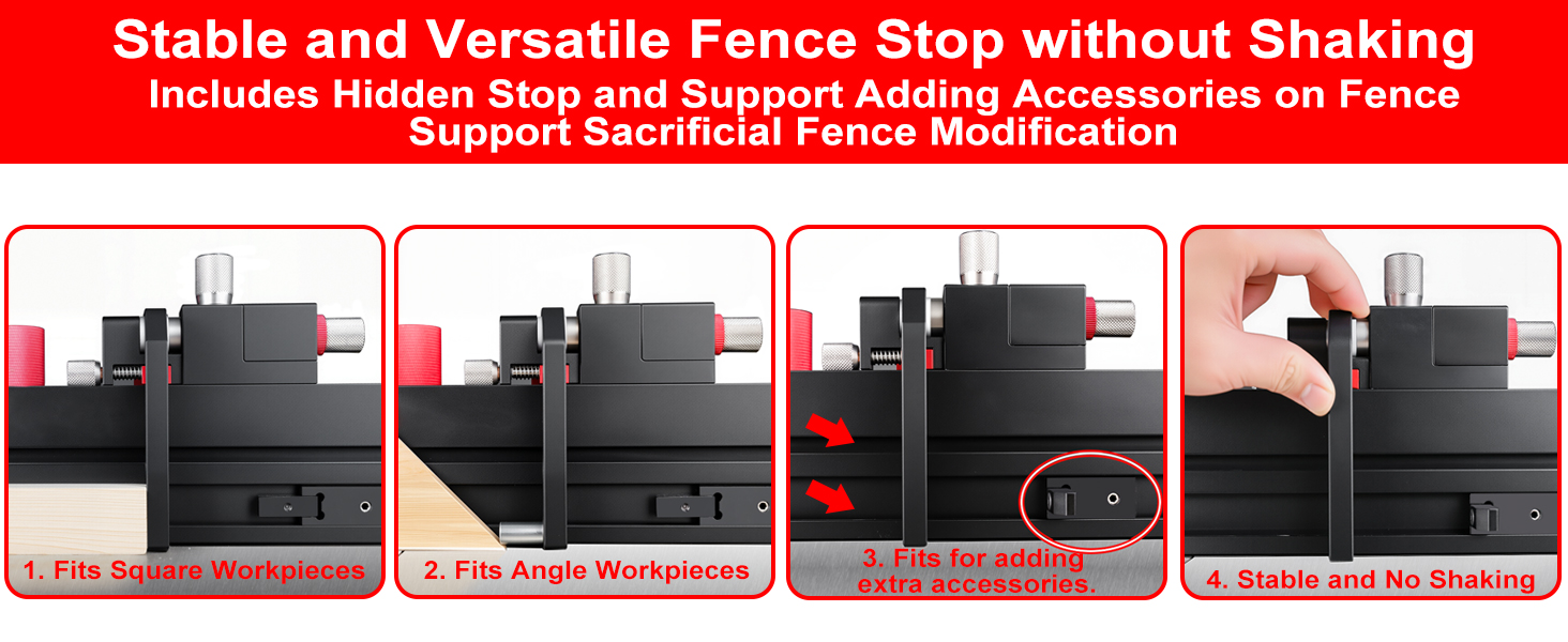 Stable and versatile fence stop without shaking