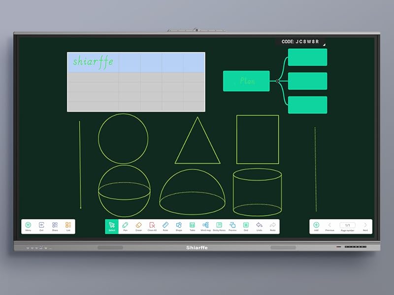smart board for office and education, feature with tool: X mind tablet and geometry tools