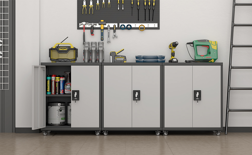 FATIGOS 31.5''H Metal Storage with Wheels, Garage