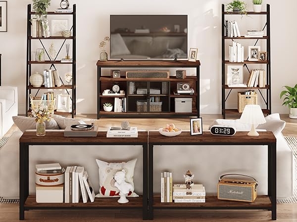 ローテーブルStainless Modular 2tier Sofa Table 2-Tier Narrow Long Console Sofa Table with Semi-Circular