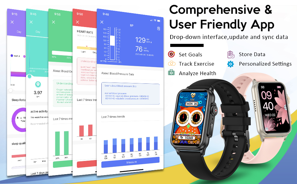 Fitness Tracker,Smart Watch with Heart Rate Blood Pressure Sleep Monitor IP67