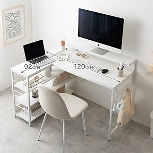 Amazon | 家具350 L字デスク デスク l字型 エル コーナー 可動棚