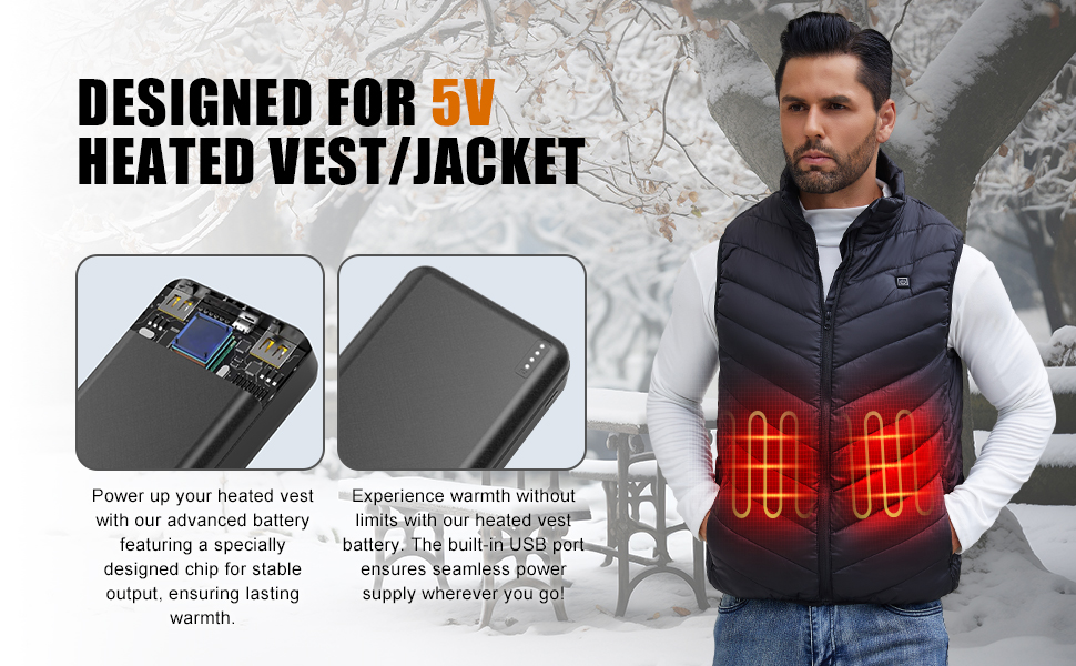 20000mah 5V/2A Heated Electric Vest Jacket Battery Pack Power Bank for Heating Vests