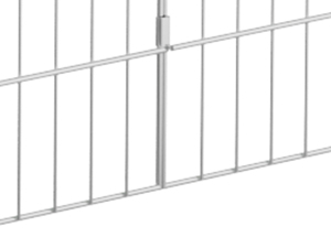 Gitterplatte oder Zaunabschnitt aus weißem Metalldraht. Horizontale und vertikale Drähte bilden ein rechteckiges Muster. Isoliert auf weißem Hintergrund.
