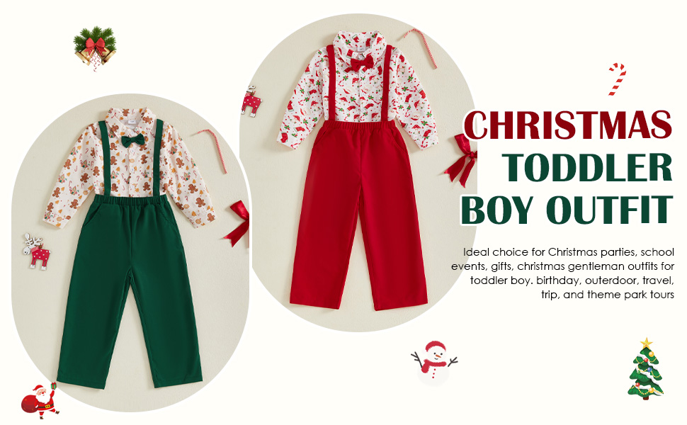 Toddler Baby Boy Christmas Outfit Gentleman Gingerbread Shirt Pants Set Boys Matching Clothes