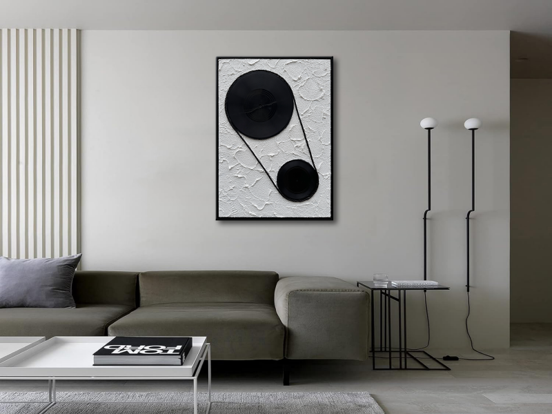 Slyart Handmade Black and White Abstract Wall Art, Vintage
