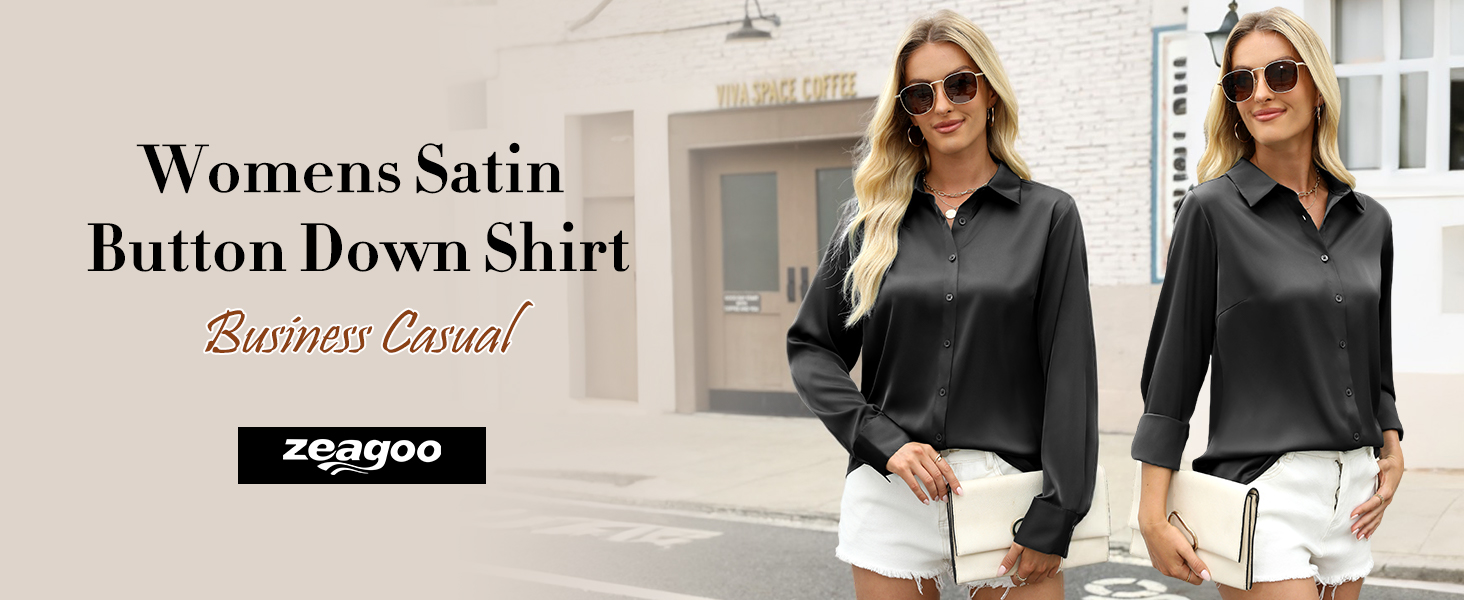 Zeagoo Satin Blouses for Women Silk Button Down Shirts Long Sleeve Business Casual Tops 2 233
