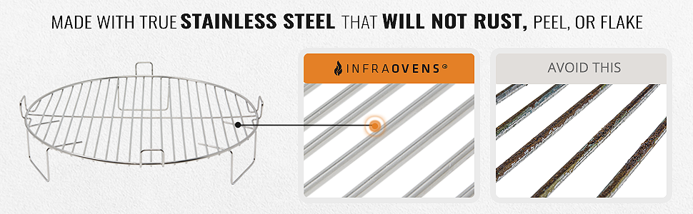 made with true stainless steel that will not rust, peel or flake