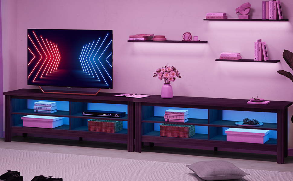 WAMPAT LED TV Stand for 85 Inch TV, Black Entertainment