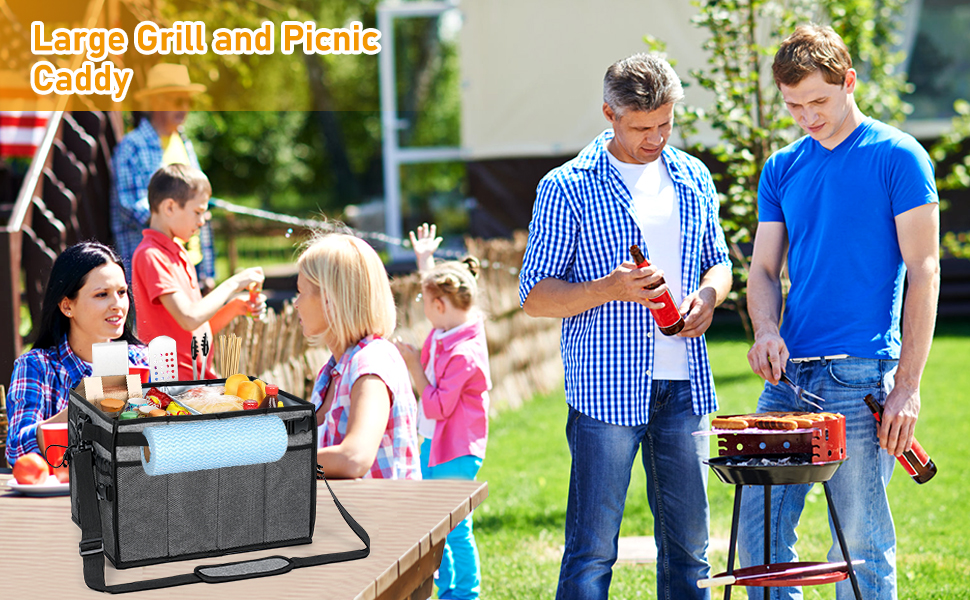 Kannino Large Grill and Picnic Caddy BBQ Organizer with Paper Towel