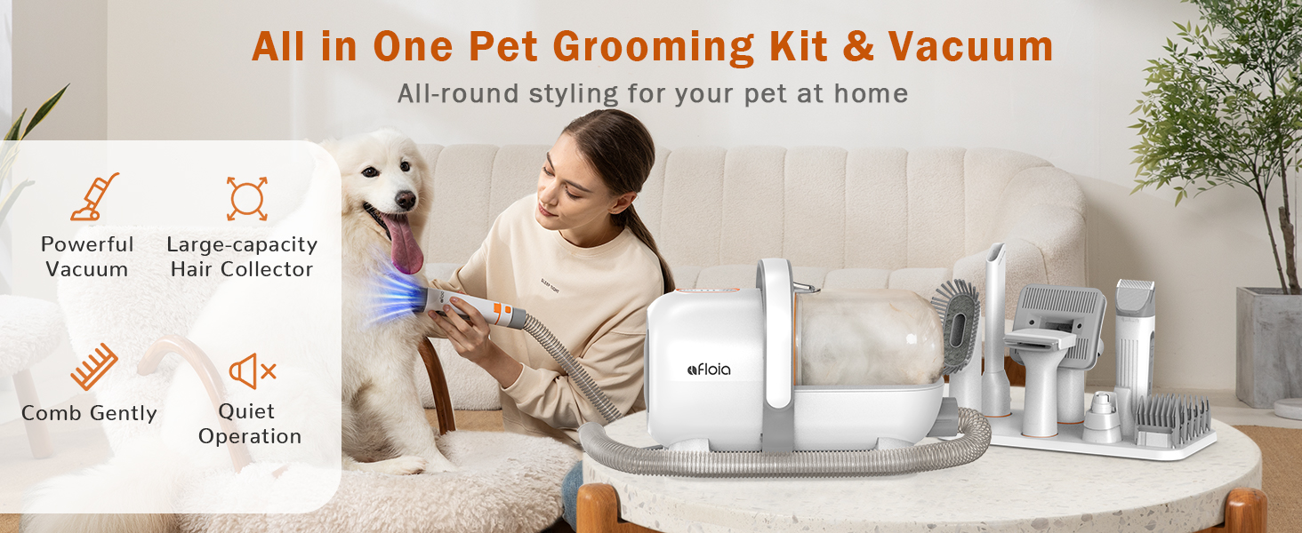 Afloia Dog Grooming Kit, Pet Grooming Vacuum & Dog Clippers Nail Trimmer Grinder & Dog Brush for