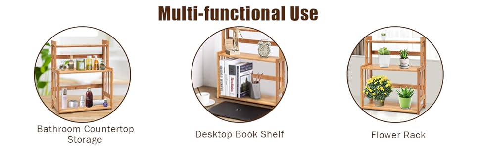 RELAX4LIFE Portaspezie Da Tavolo Con 3 Ripiani In Bambù, Scaffale Salvaspazio Per Spezie Da Cucina, Organizer E Contenitore Con Grande Capacità E Altezza Regolabile, 41 X 18 X 50 Cm, Legno Naturale 14 1