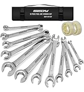 12-Piece Flare Nut Wrench Set with 2-Piece PTFE Tape, Metric & SAE Brake Line Wrench Offset 1/4