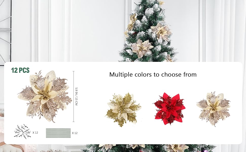 Artificial Gold Red Poinsettia Flowers