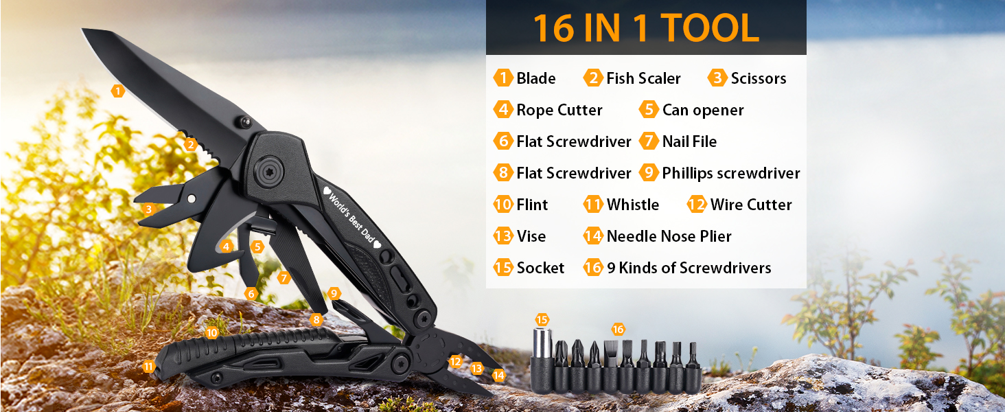 16 In 1 Pocket Multitool Knife Plier Camping Accessories Multi Tool
