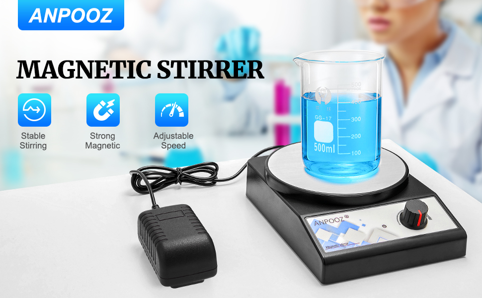 ANPOOZ Stirrer with 4 PCS Stir Bars, Stir Plate 3000RPM Mixer 3000mL Lab