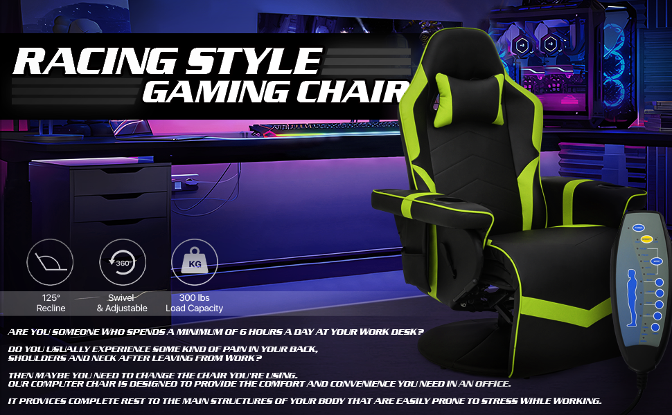 MoNiBloom Massage Gaming Recliner Chair with Speakers PU