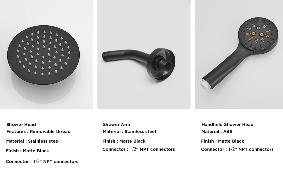 Black Shower Faucet with Valve Shower Head and Faucet Set