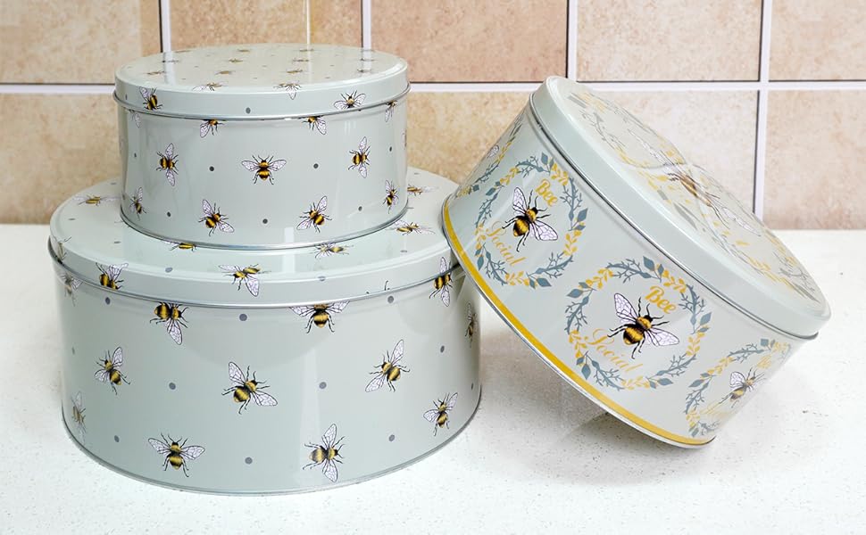 Set of 3 Round Nesting Cake Storage Tins Bakery Boxes Biscuit Food