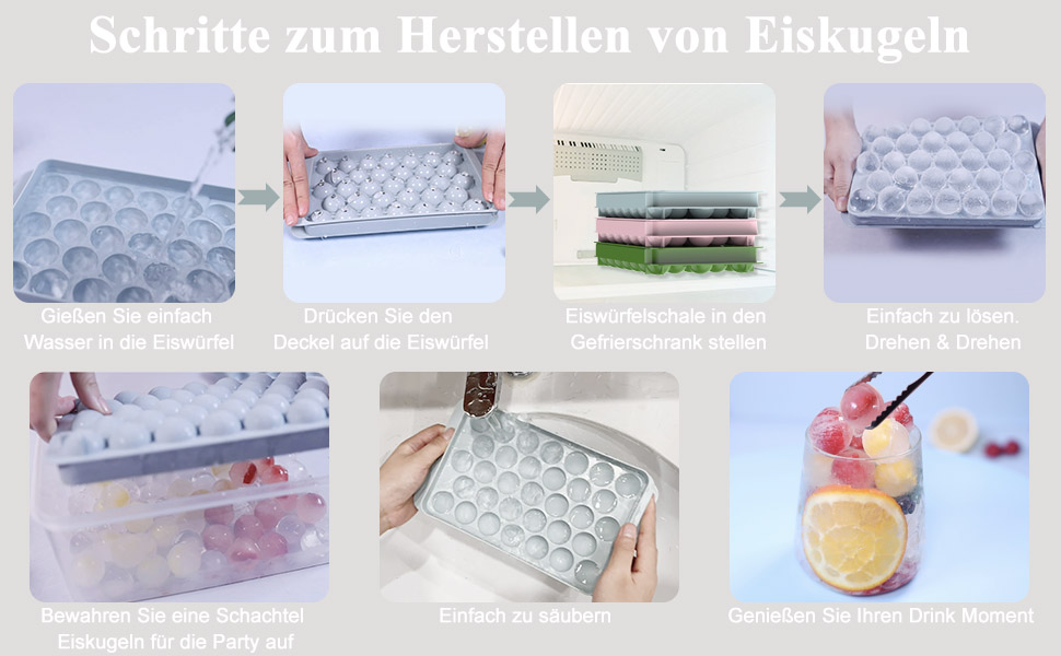 Miaowoof Eiswürfelform mit Deckel und Behälter, 2,5 cm x 99 Stück Runde