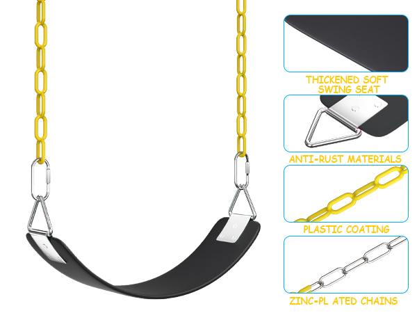 Swing Seat with 66 Inch Anti-Rust Chains Thermoplastic Coated,