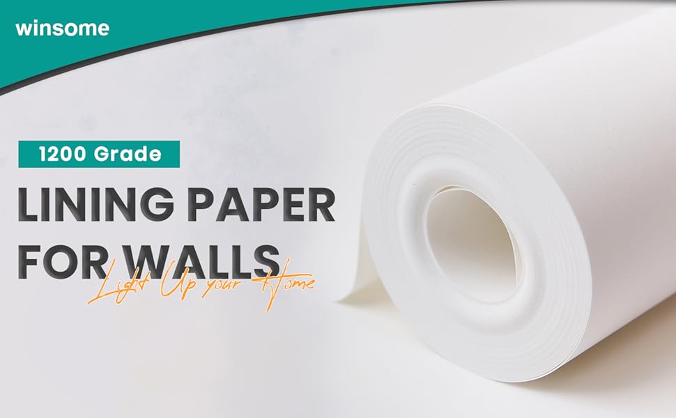 WINSOME 1200 Grade Lining Paper for Walls Thick Paintable White