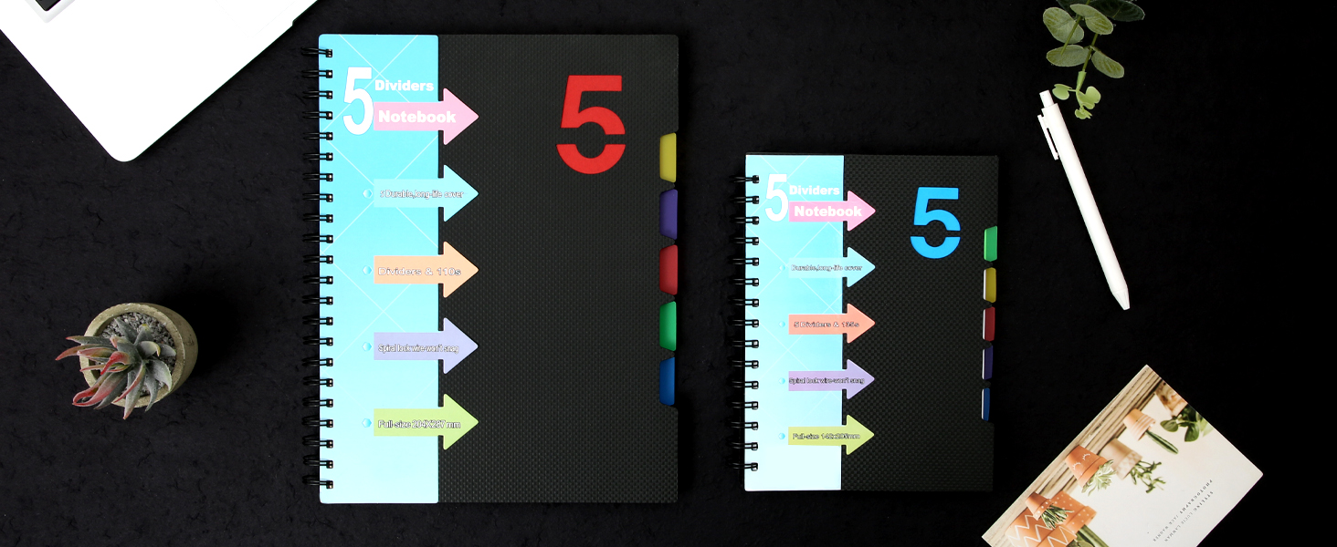 CAGIE 5 Subject Notebook with Dividers 220 Pages Hardcover