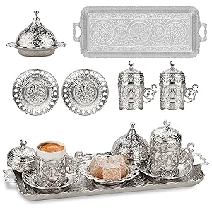 Silver-Toned Coffee Set, Cultural Gift, Care Instructions, Special Box Packaging, Memorable Gift