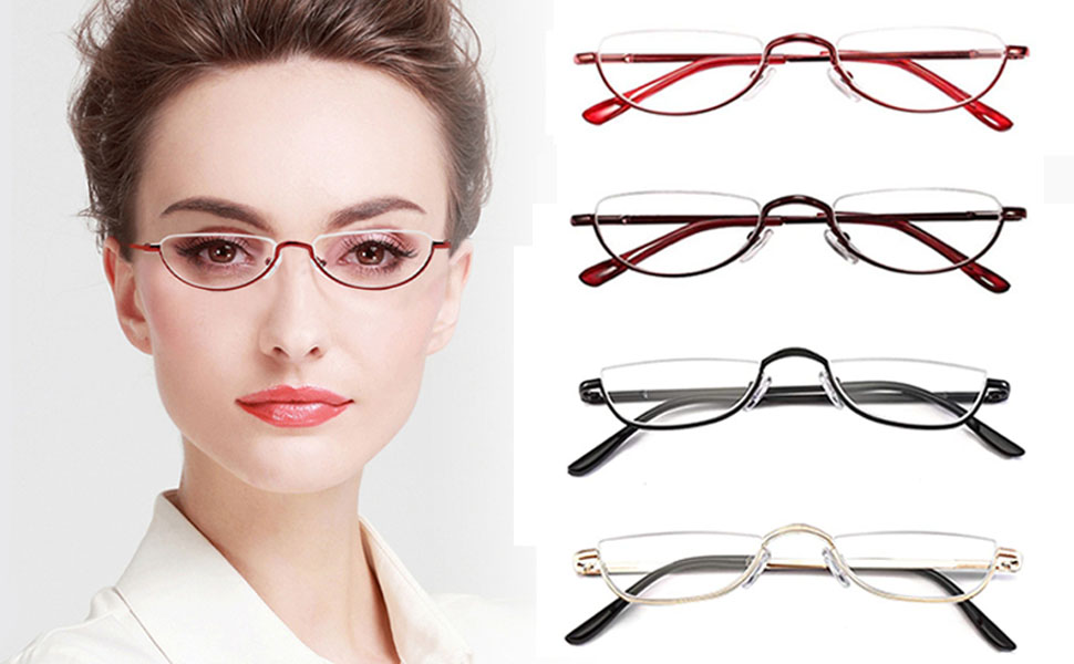 Hubeye Half Frame Reading Glasses Metal Slim Half Moon Lens
