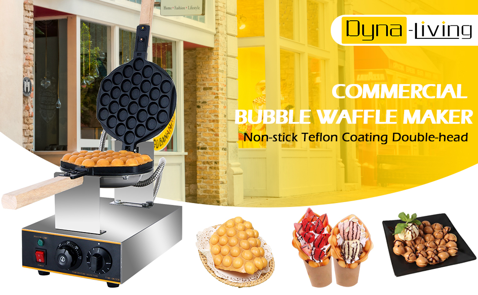 DynaLiving Bubble Waffle Maker Electric eggettes Waffle Iron Maker