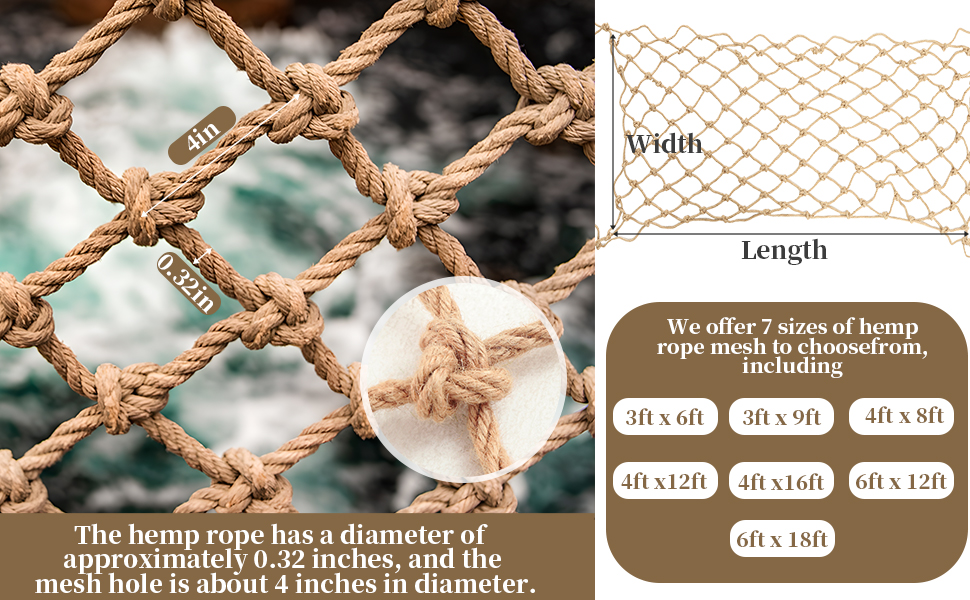 Amazon.com: Jute Hemp Rope Net (3ftx6ft), Heavy Duty Natural Climbing ...