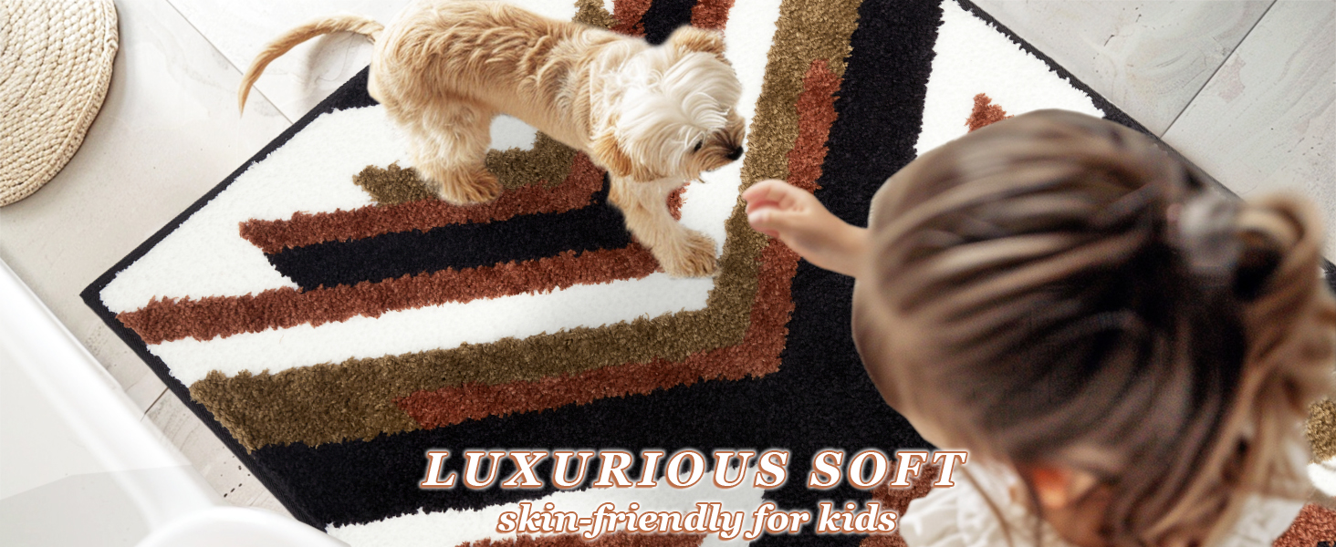 fluffy cream beige southwest modern neutral geometric diamond alfombra para baño  tapetes para baño 