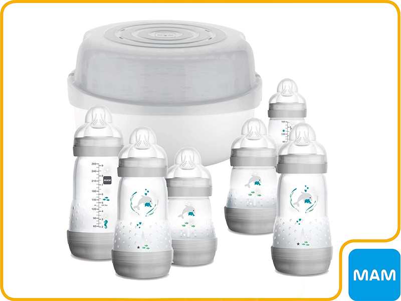 MAM Easy Start Bottle & Microwave Steriliser Set, Comes with 6 x MAM