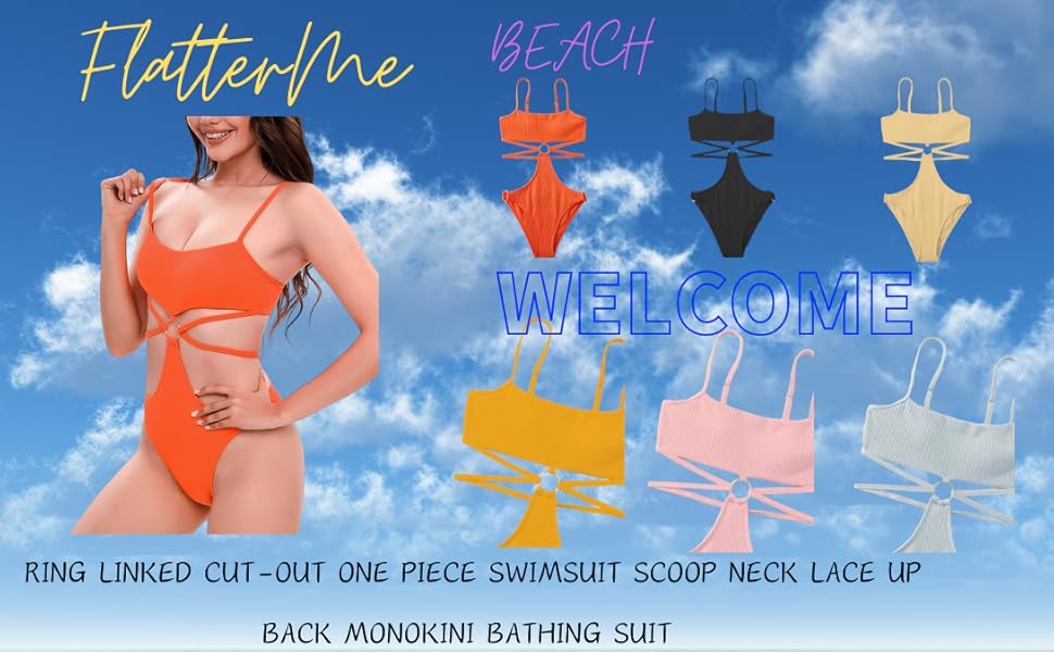 FlatterMe Ring Linked Cut-Out One Piece Swimsuit Scoop Neck