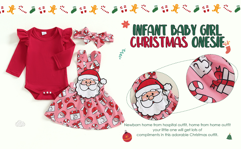 FIOMVA My First Christmas Baby Girl Outfit Newborn Romper Skirts Set Fall Winter Christmas Dress