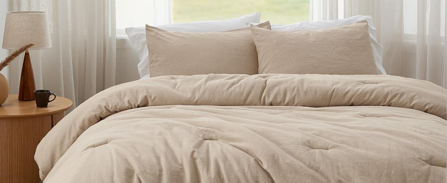 Bedsure Cotton Comforter Set King Size 100 Washed Cotton