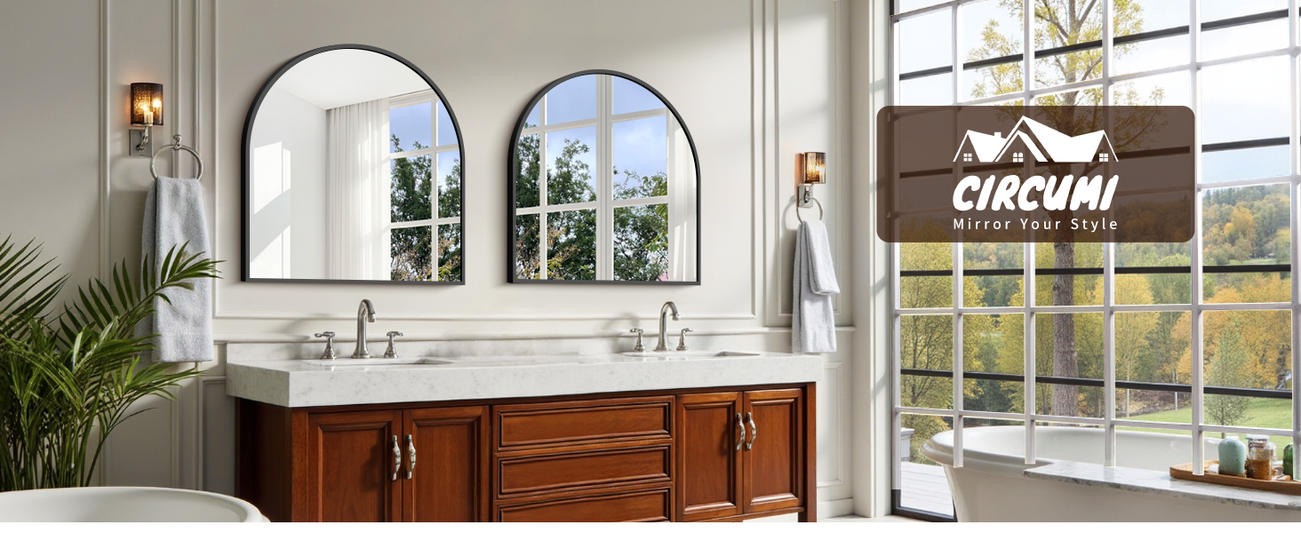 arched bathroom mirror over 2 sinks