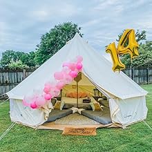 DANCHEL OUTDOOR 4 Season Oxford Glamping Tent, Waterproof Yurt Tent Bell Tent with Stove Jack for Camping White 8 tent