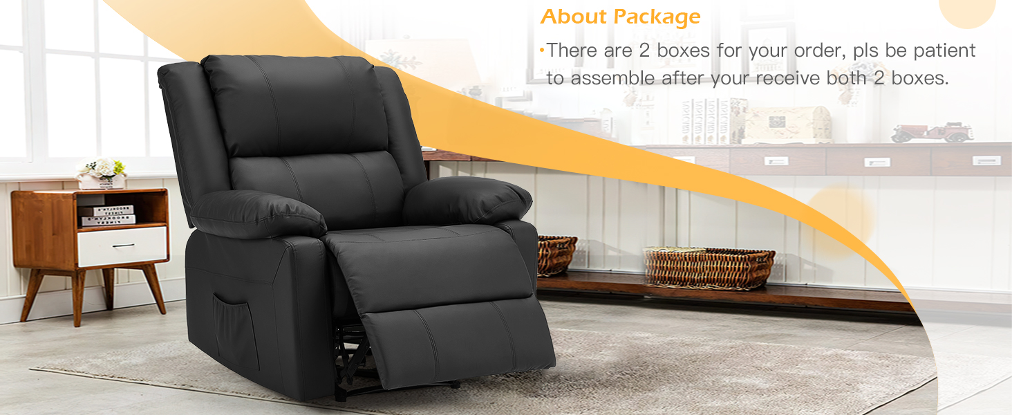 Dunkelgrauer Relaxsessel mit Fußstütze im Wohnzimmer, mit gepolsterten Armlehnen und