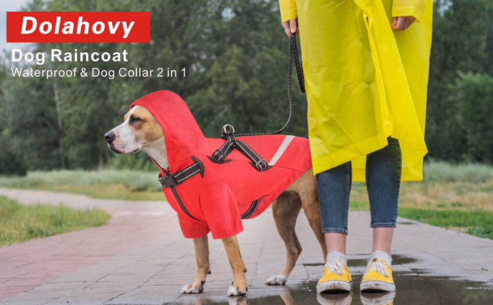 Dolahovy Dog Raincoat with Harness, Dog ponchos Waterproof dog jacket Dog Rain Suit Adjustable