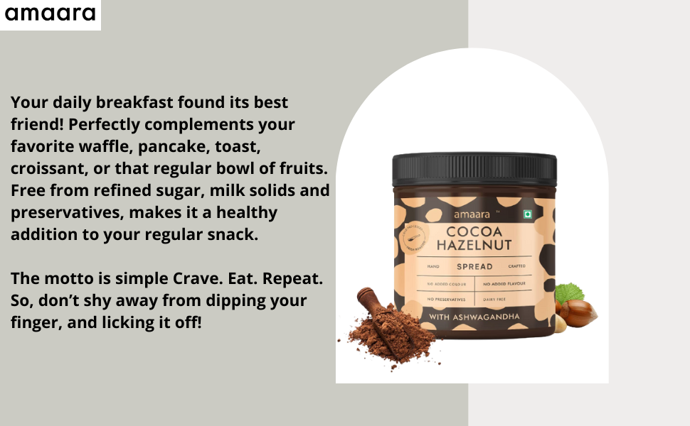 Amaara's Cocoa Hazelnut Spread, infused with Ashwagandha Creamy