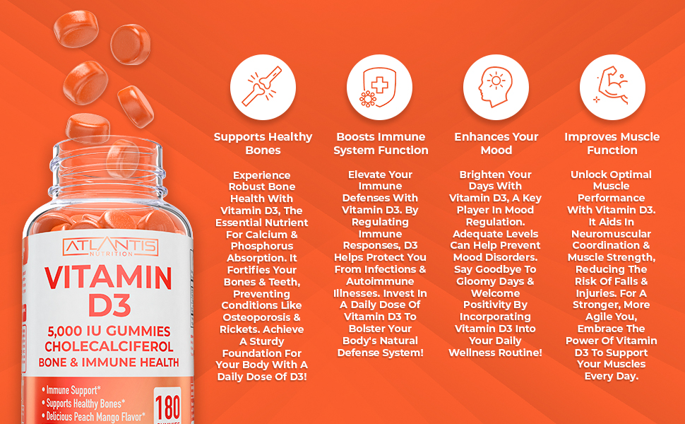 Vitamin D3 Gummies 5000 IU Per Gummy 180 Gummies Per
