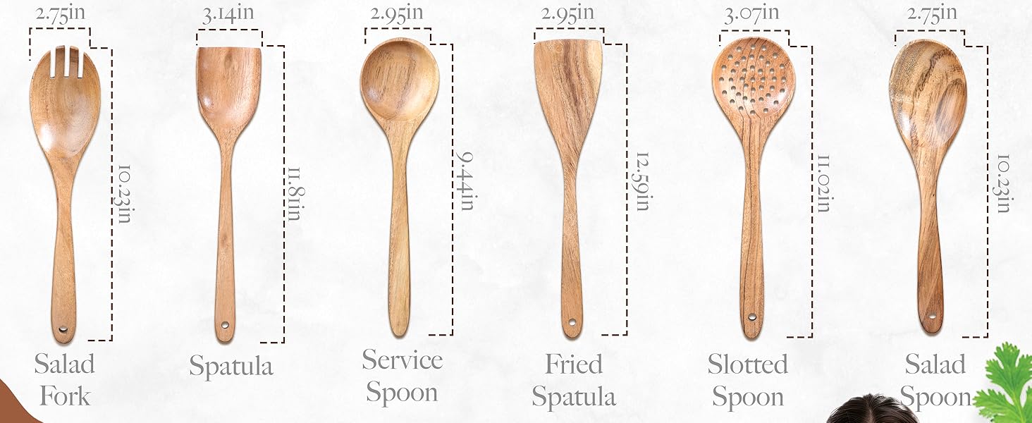 Wooden Spoons for Cooking - Smooth Finish Wooden Utensils for Cooking Soft Comfort-Grip Wood Spoons