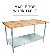 John Boos Maple Wood Counter Top Cutting Board Work Table Island with Adjustable Lower Shelf, 60 ...