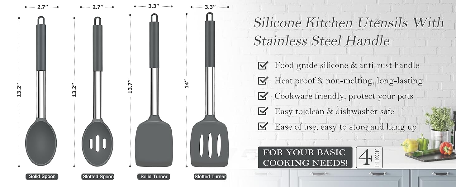 Grey Cooking Utensil Set of 4
