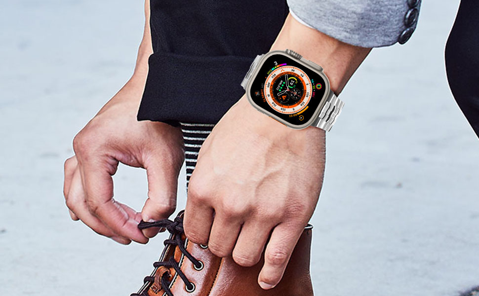 NewWays Metal Strap 49mm 45mm 44mm 42mm Compatible with Apple Watch Strap, Stainless Steel Link