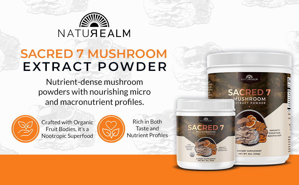 Naturealm Sacred 7 Mushroom Extract Powder 2 oz Chaga