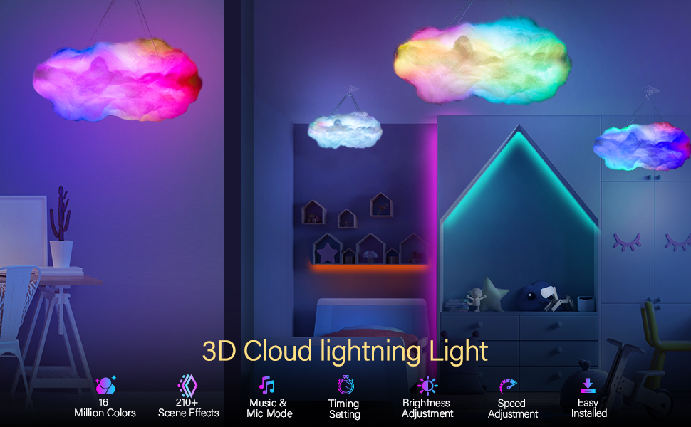 OJQ 3D Cloud Lightning Light Led Lamp Multicolor Fluffy Bedroom