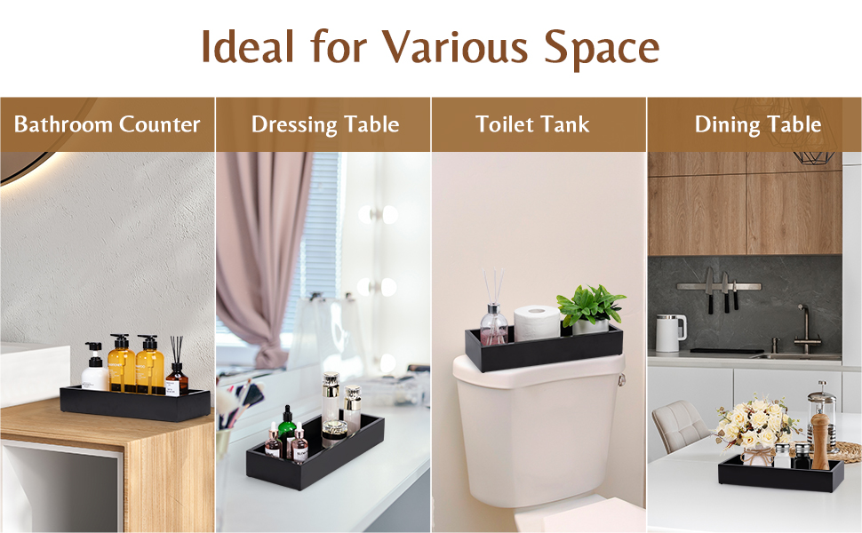 Bathroom Black Tray for Vanity Counter Decorative Wood